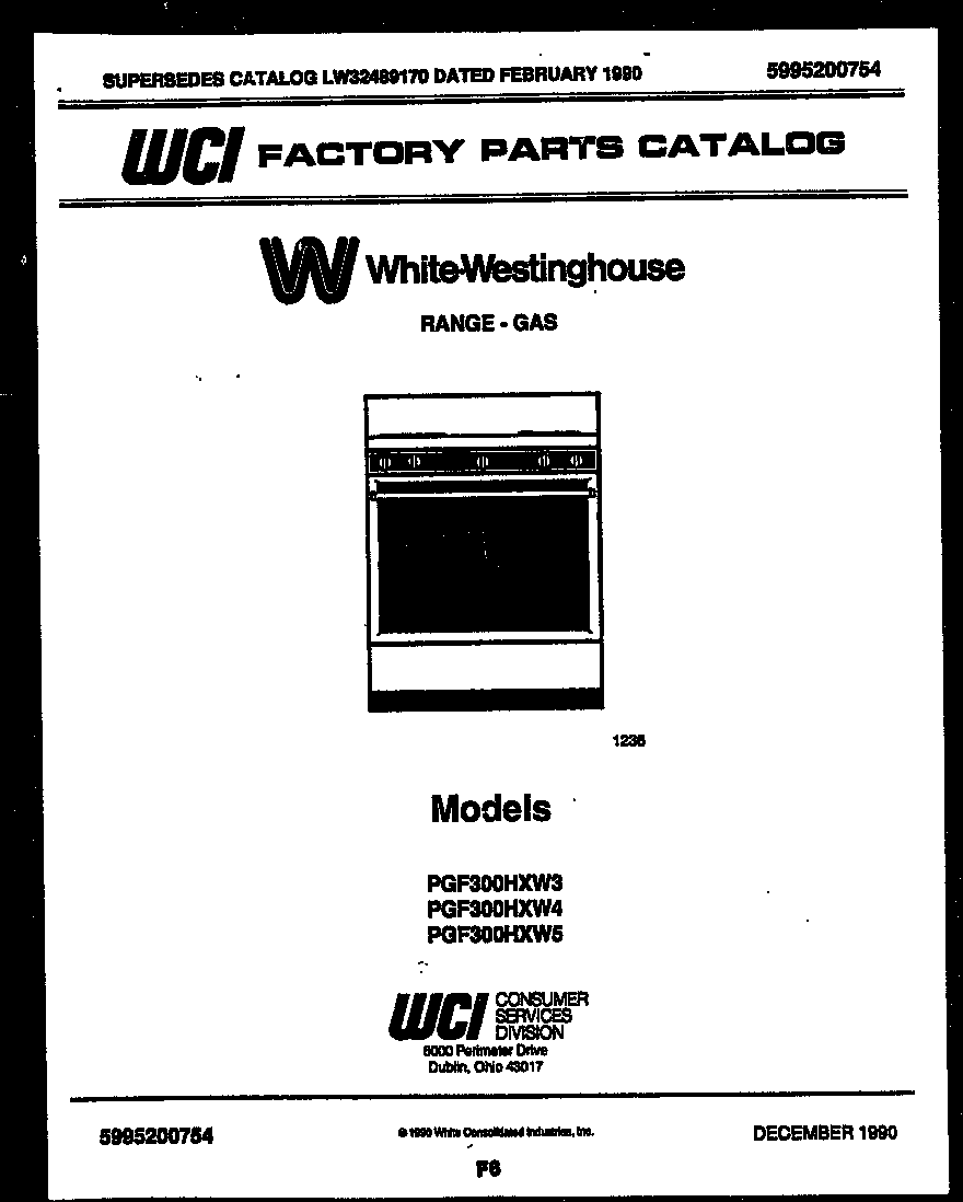 White-Westinghouse PGF300HXW3 cover page diagram