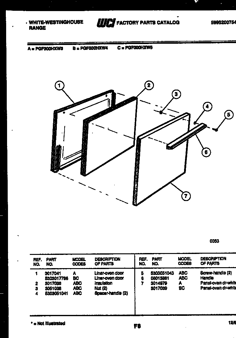 White-Westinghouse PGF300HXW3 door parts diagram