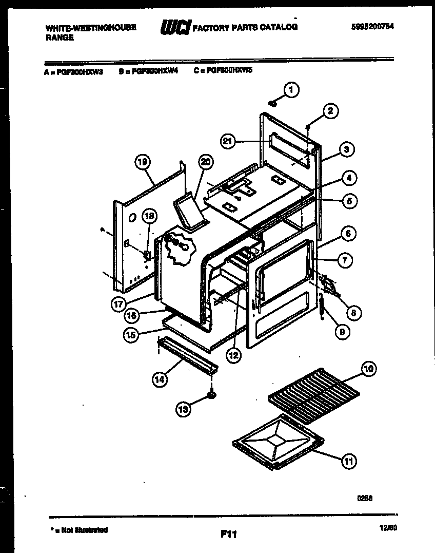 White-Westinghouse PGF300HXW3 body parts diagram