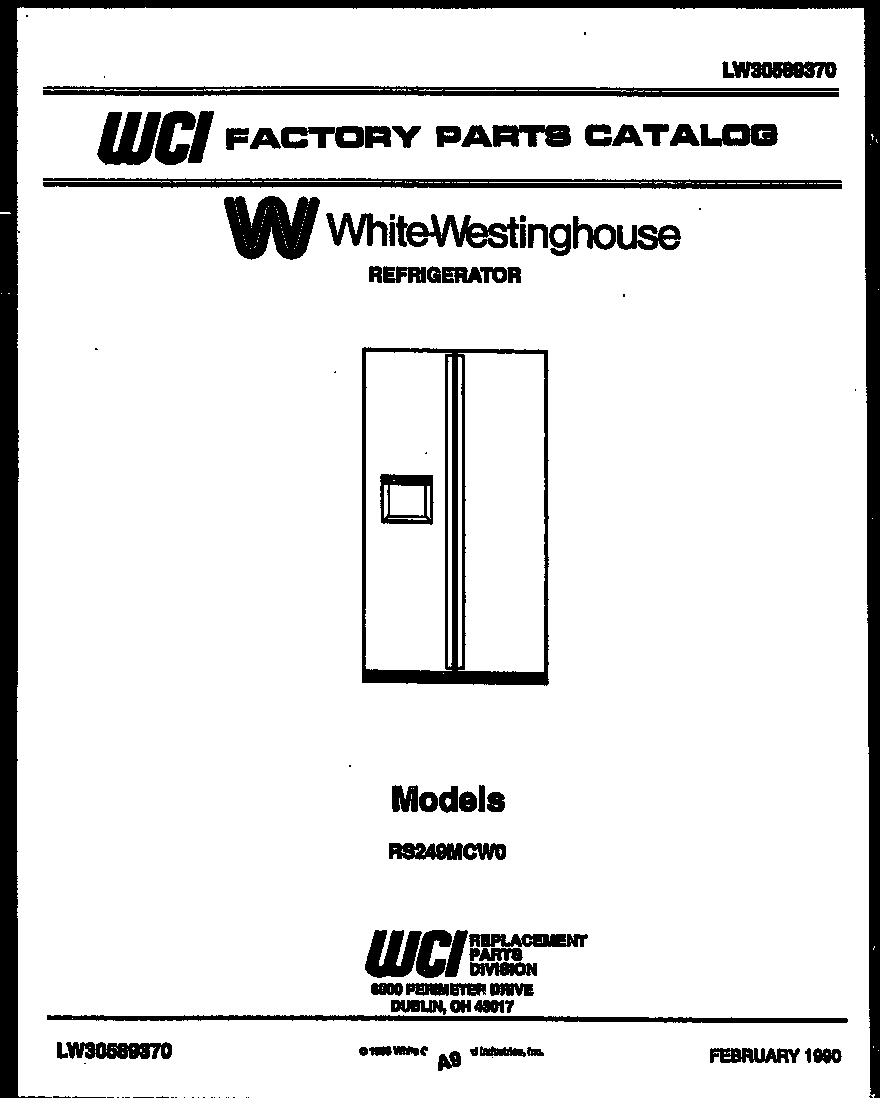 White-Westinghouse RS249MCW0 front cover diagram
