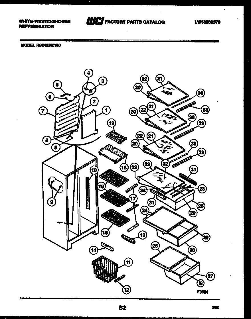 White-Westinghouse RS249MCW0 shelves and supports diagram