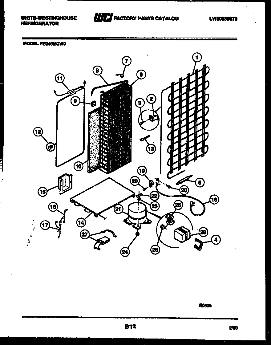 White-Westinghouse RS249MCW0 system and automatic defrost parts diagram