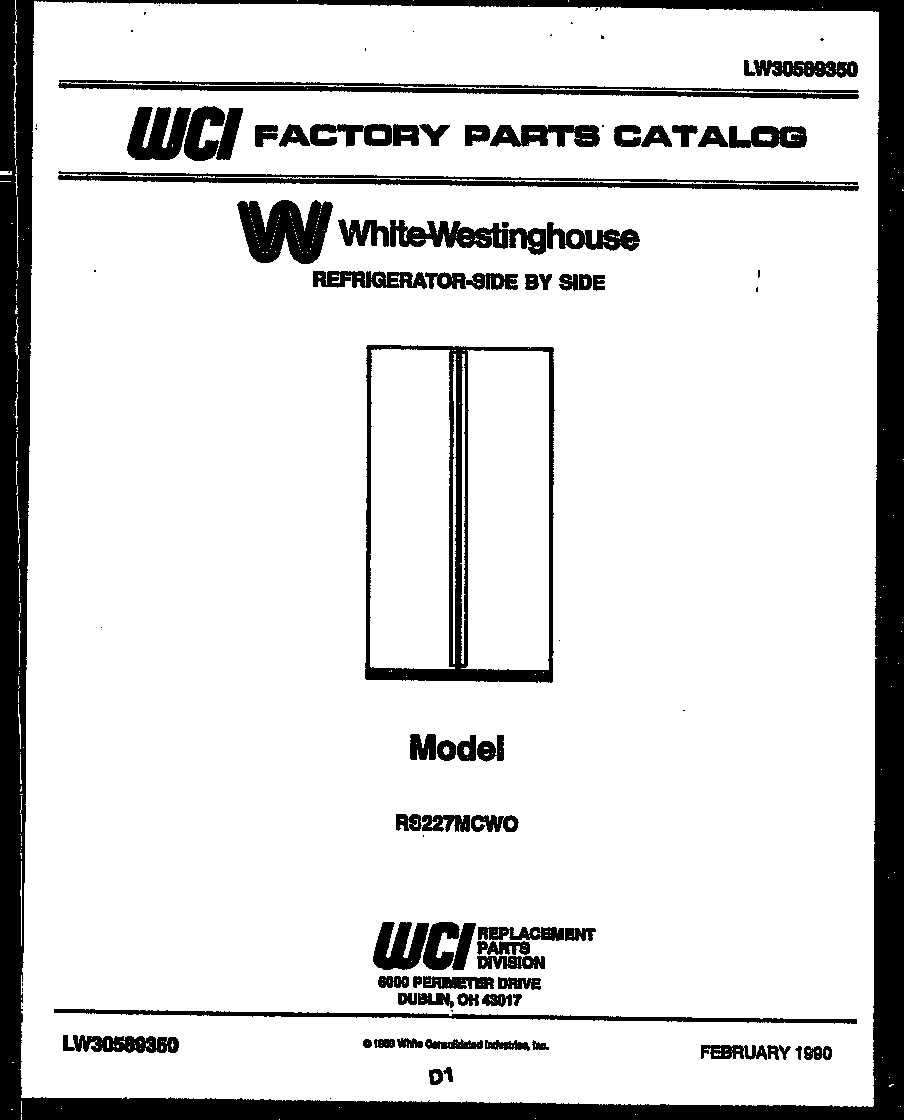 White-Westinghouse RS227MCF0 front cover diagram
