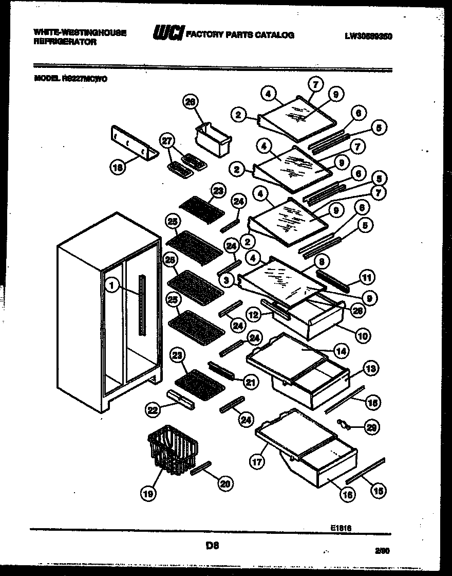 White-Westinghouse RS227MCF0 shelves and supports diagram