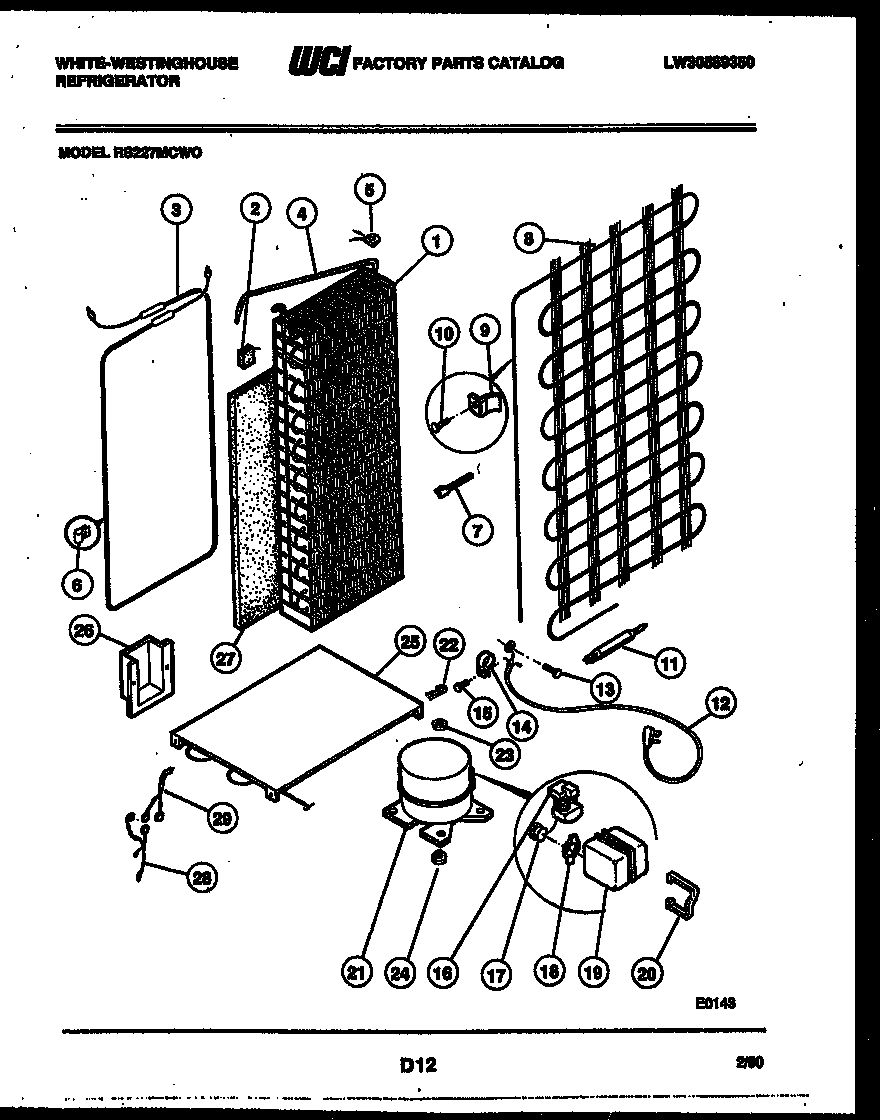 White-Westinghouse RS227MCF0 system and automatic defrost parts diagram