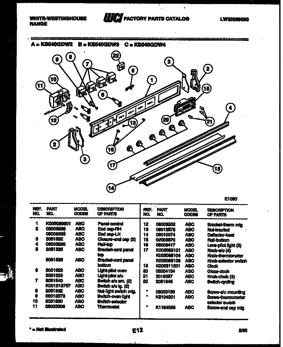White-Westinghouse KS540GDW3 control panel diagram