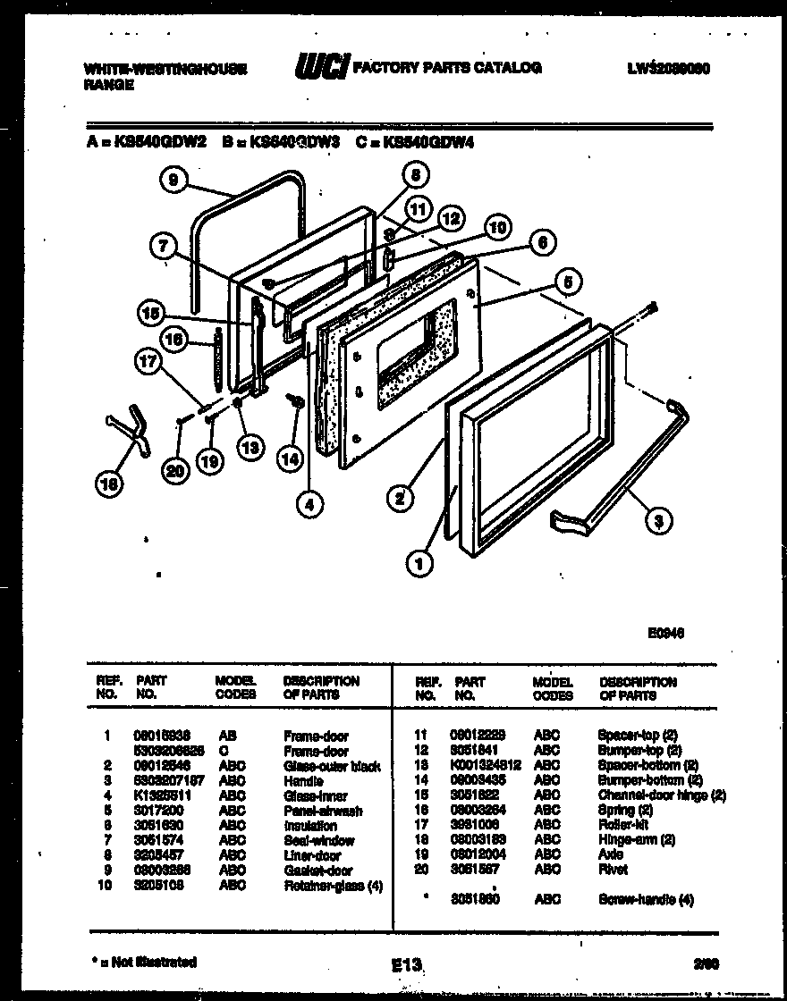 White-Westinghouse KS540GDW3 door parts diagram
