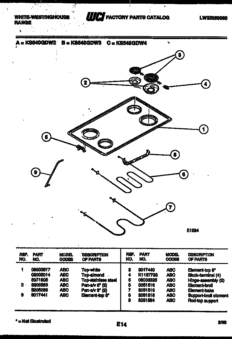 White-Westinghouse KS540GDW3 cooktop and broiler parts diagram