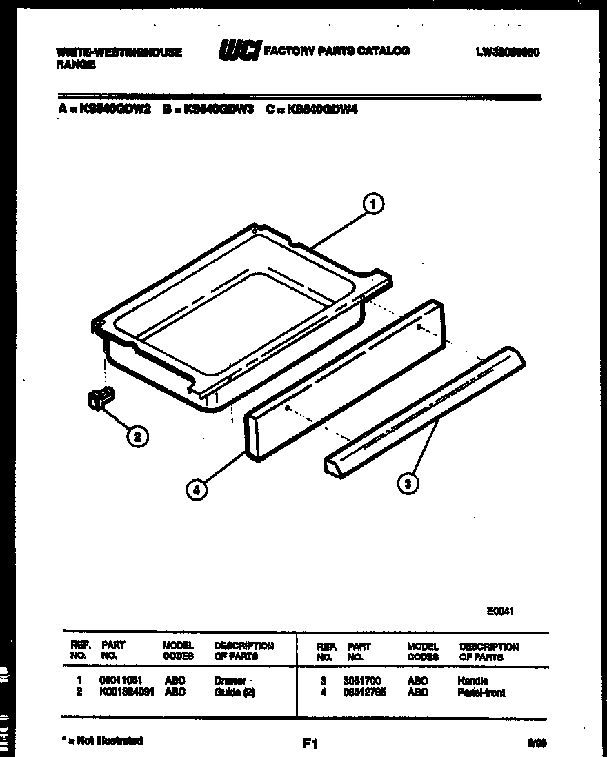 White-Westinghouse KS540GDW3 drawer parts diagram
