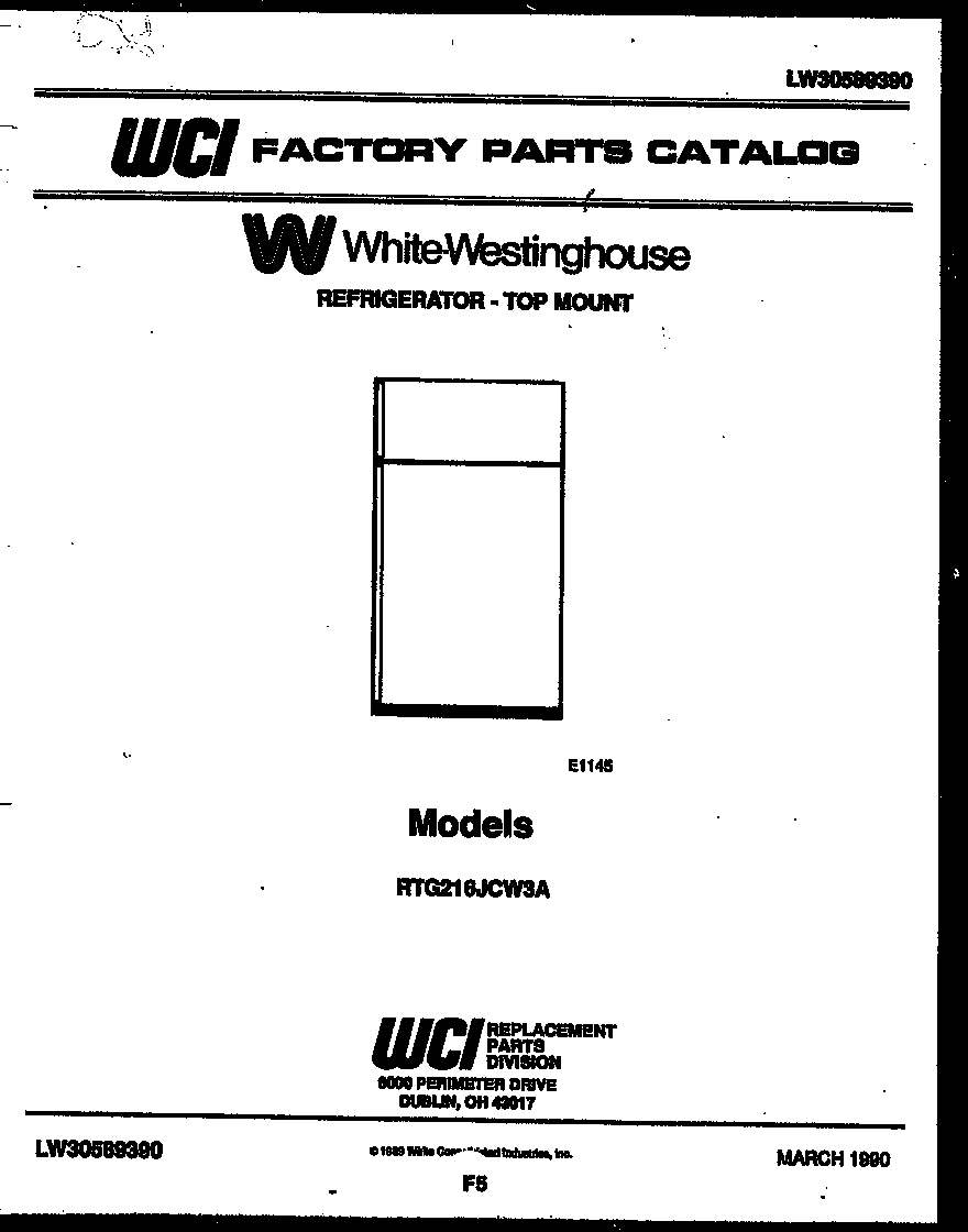 White-Westinghouse RTG216JCH3A cover page diagram