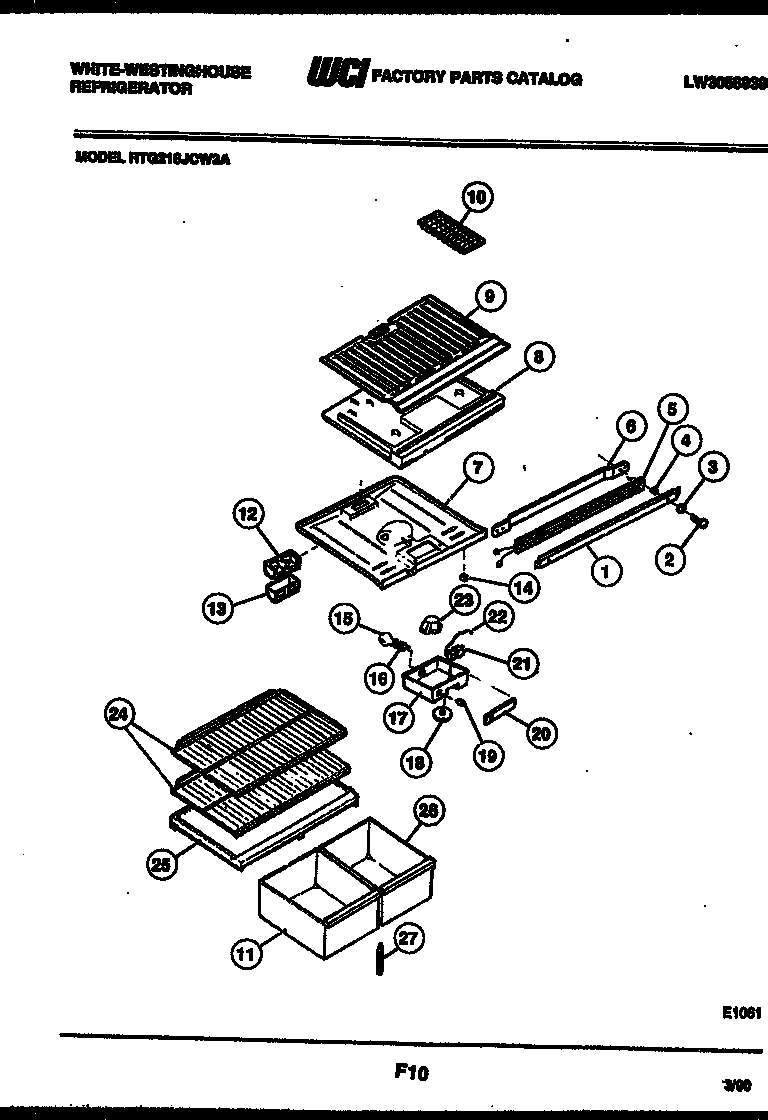 White-Westinghouse RTG216JCH3A shelves and supports diagram