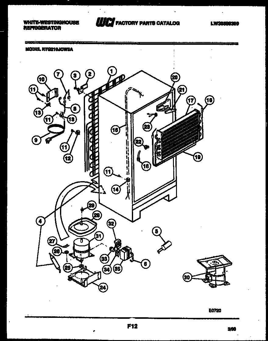White-Westinghouse RTG216JCH3A system and automatic defrost parts diagram
