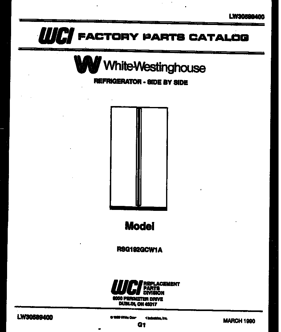 White-Westinghouse RSG192GCD1A front cover diagram