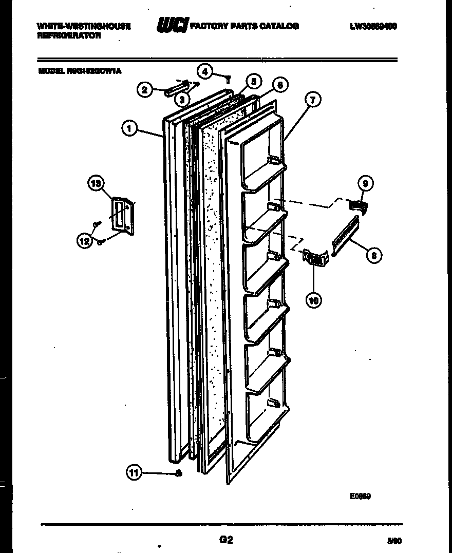 White-Westinghouse RSG192GCD1A freezer door parts diagram