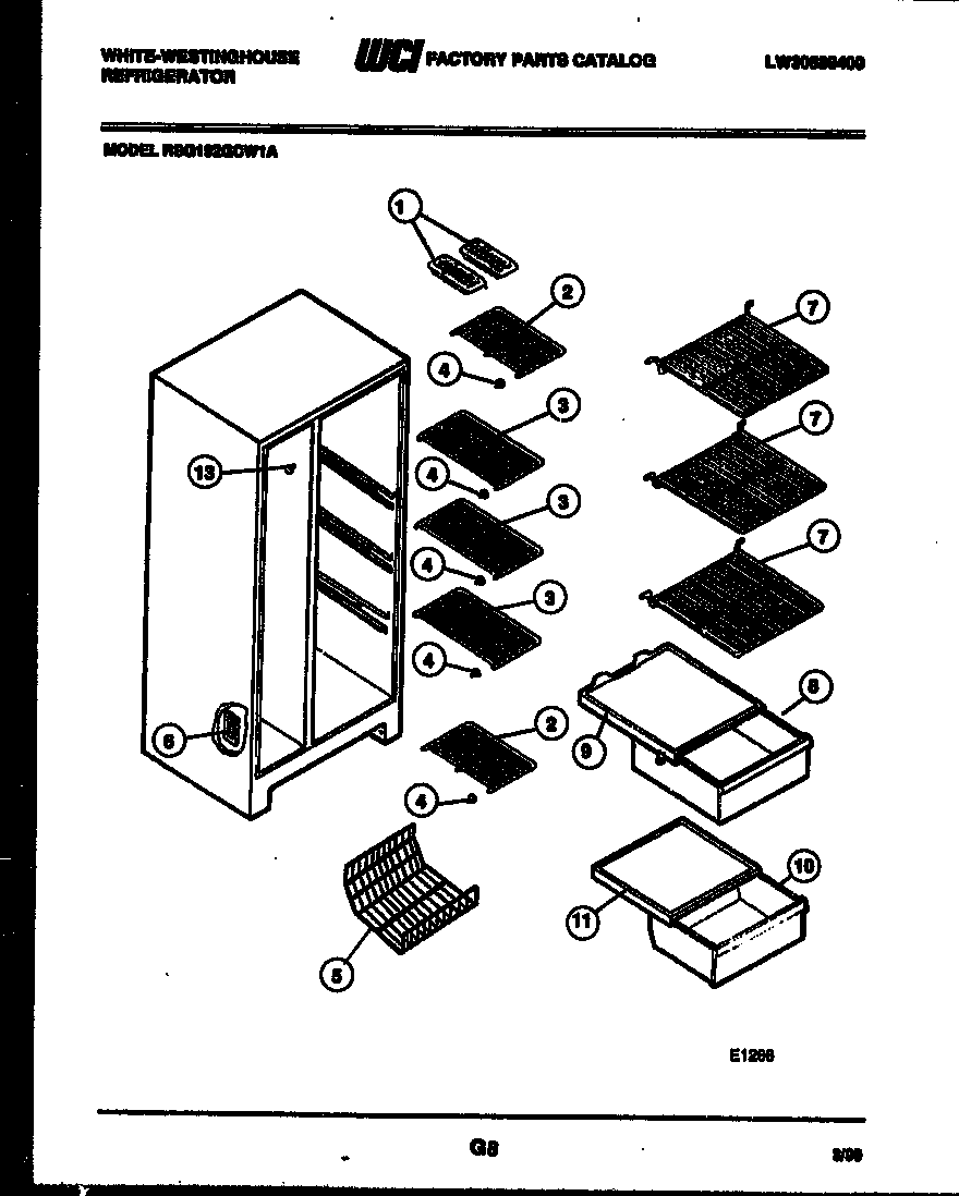 White-Westinghouse RSG192GCD1A shelves and supports diagram