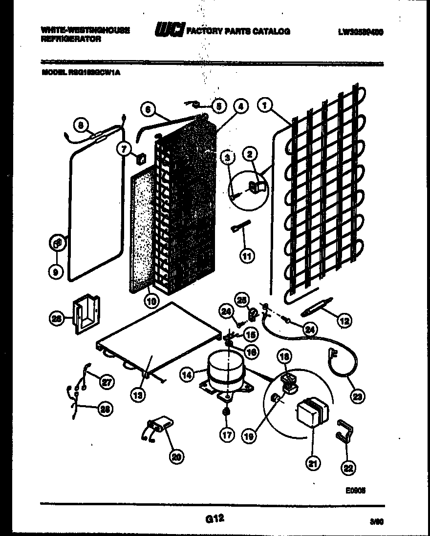 White-Westinghouse RSG192GCD1A system and automatic defrost parts diagram