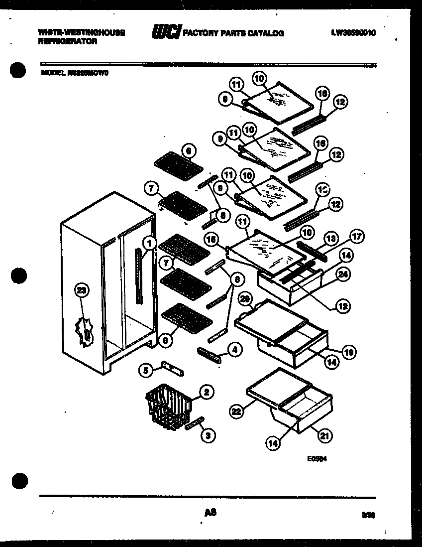 White-Westinghouse RS225MCD0 shelves and supports diagram