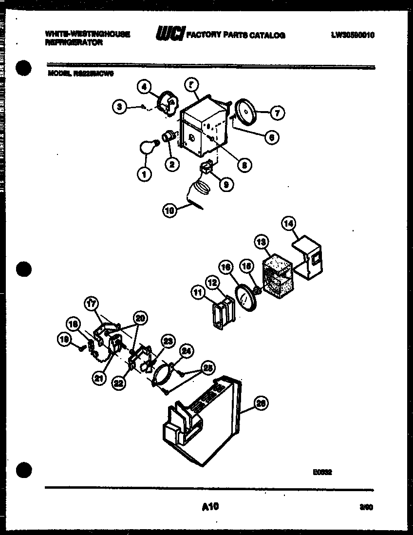 White-Westinghouse RS225MCD0 refrigerator control assembly, damper control assembly and f diagram