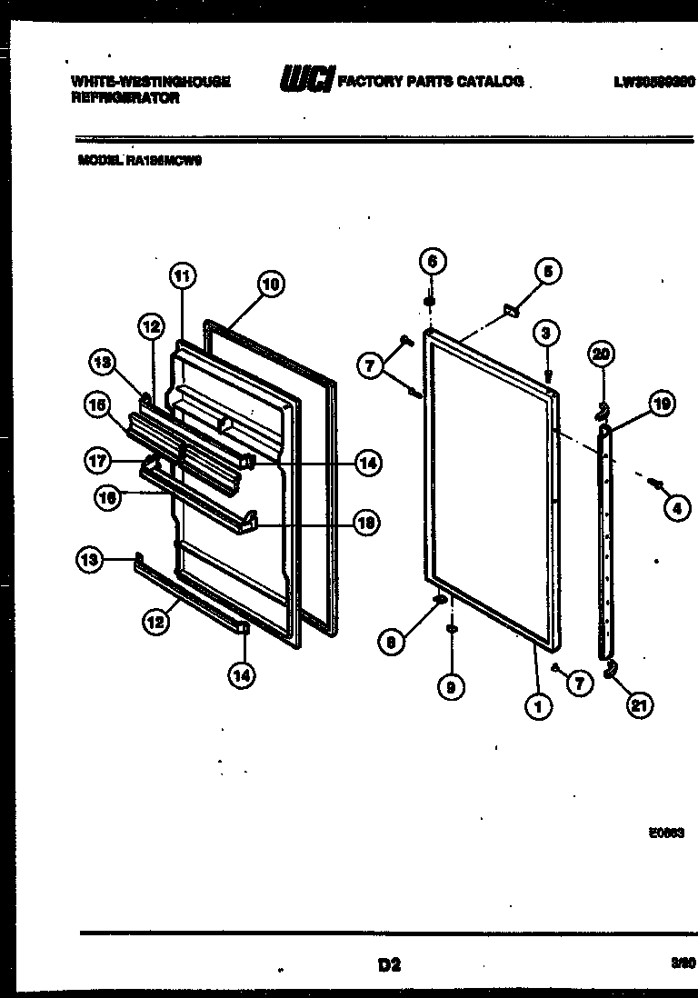 White-Westinghouse RA186MCH0 door parts diagram