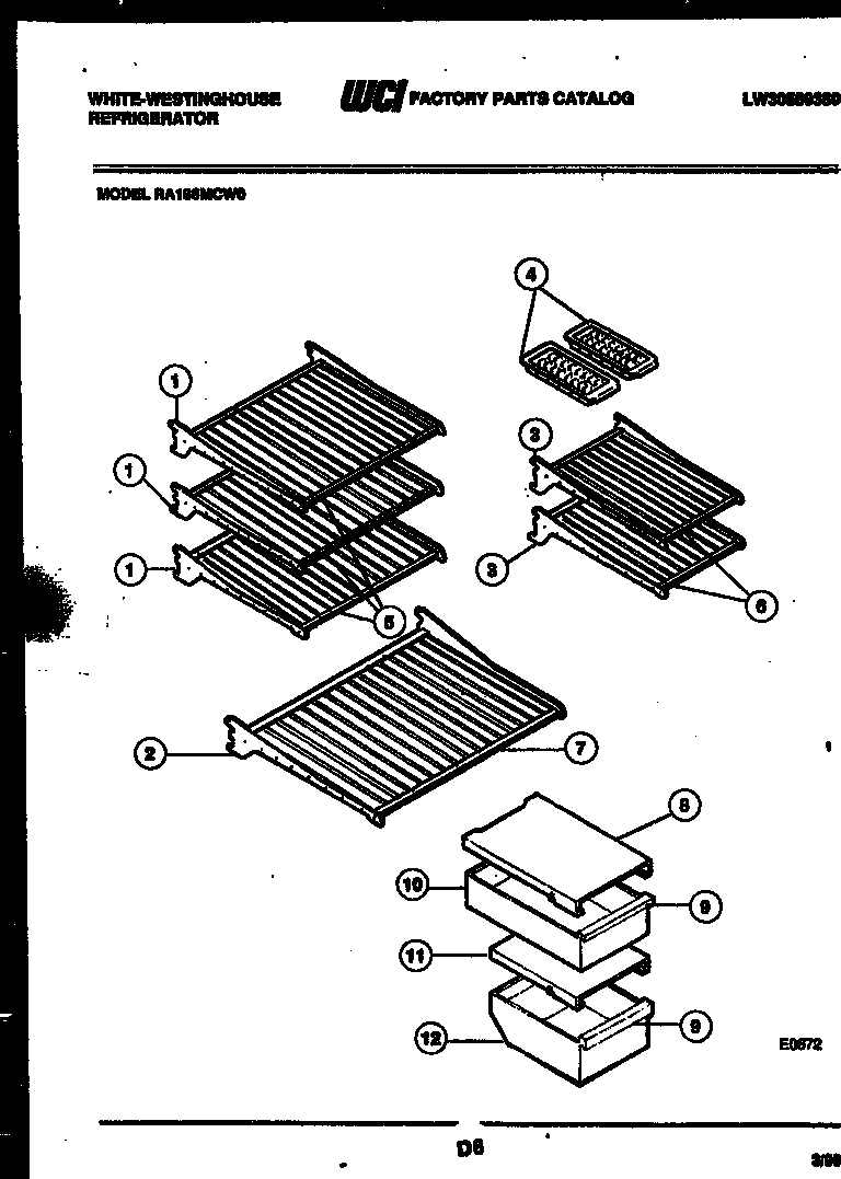 White-Westinghouse RA186MCH0 shelves and supports diagram