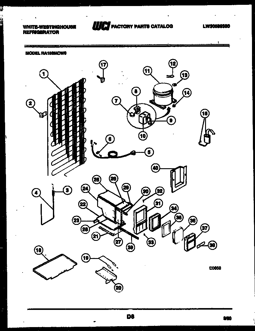White-Westinghouse RA186MCH0 system and automatic defrost parts diagram