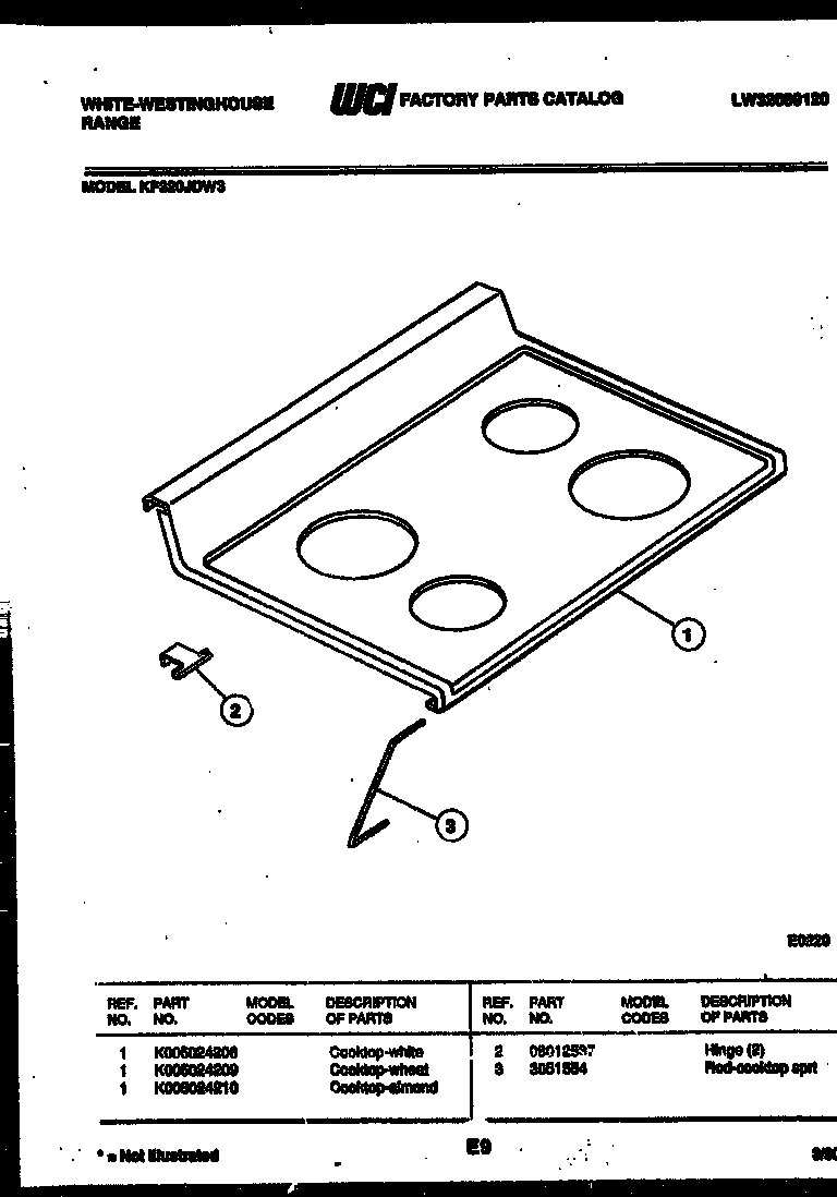 White-Westinghouse KF320JDH3 cooktop parts diagram