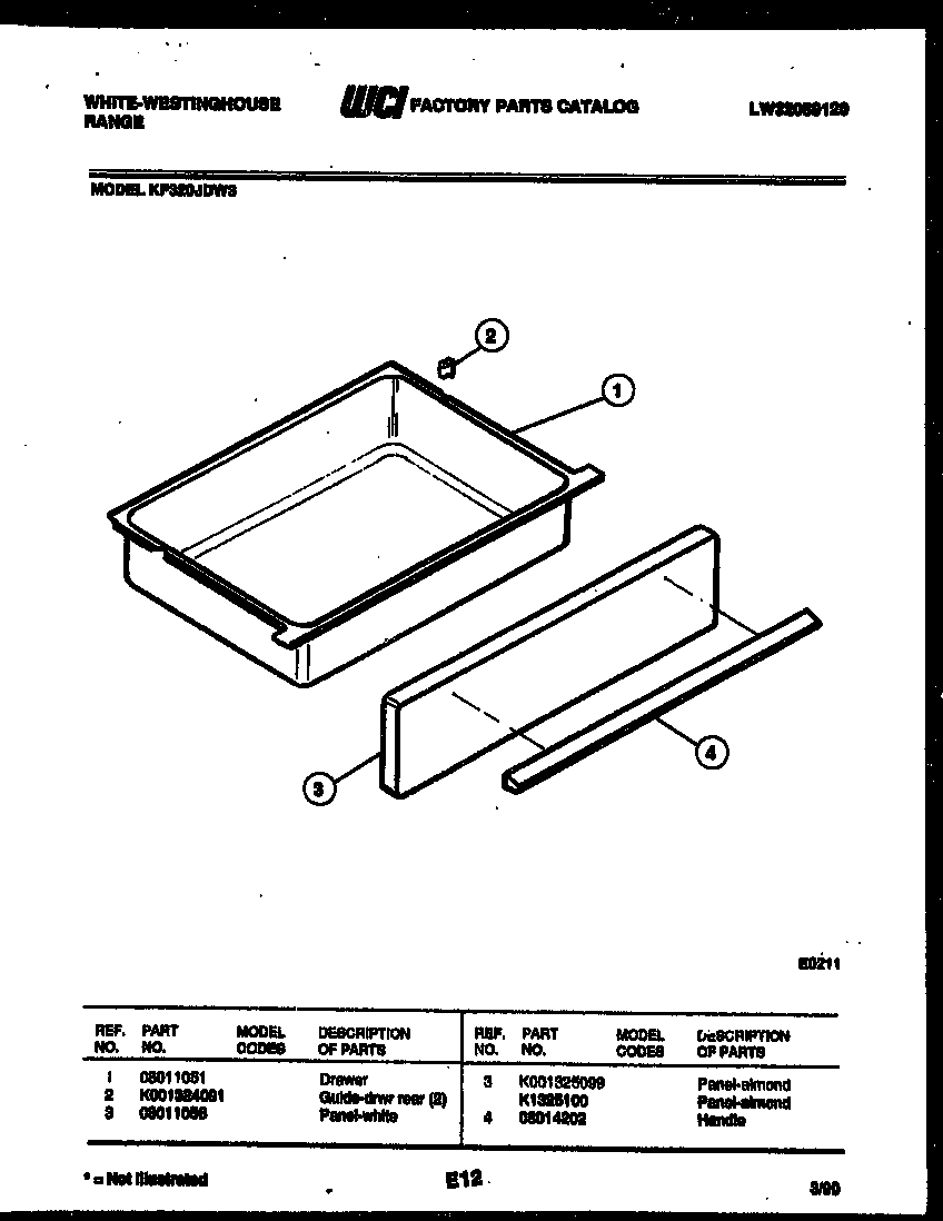 White-Westinghouse KF320JDH3 drawer parts diagram