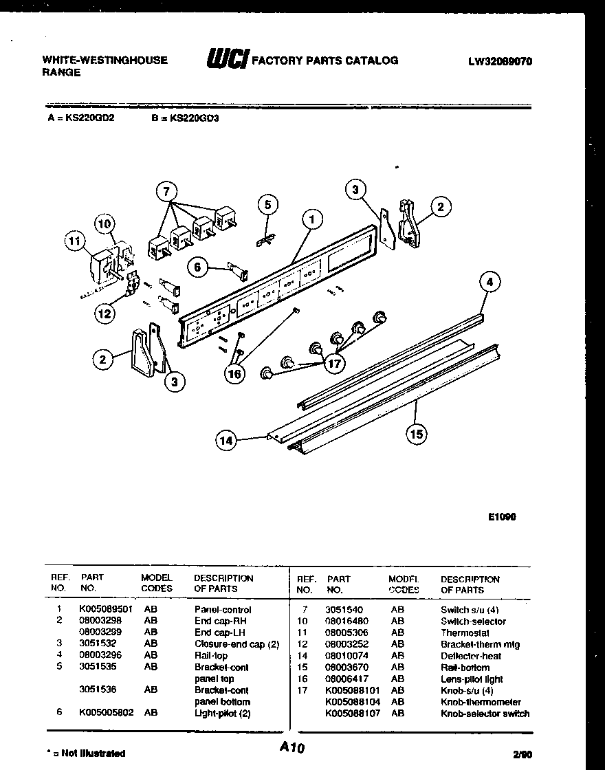 White-Westinghouse KS220GDD3 control panel diagram