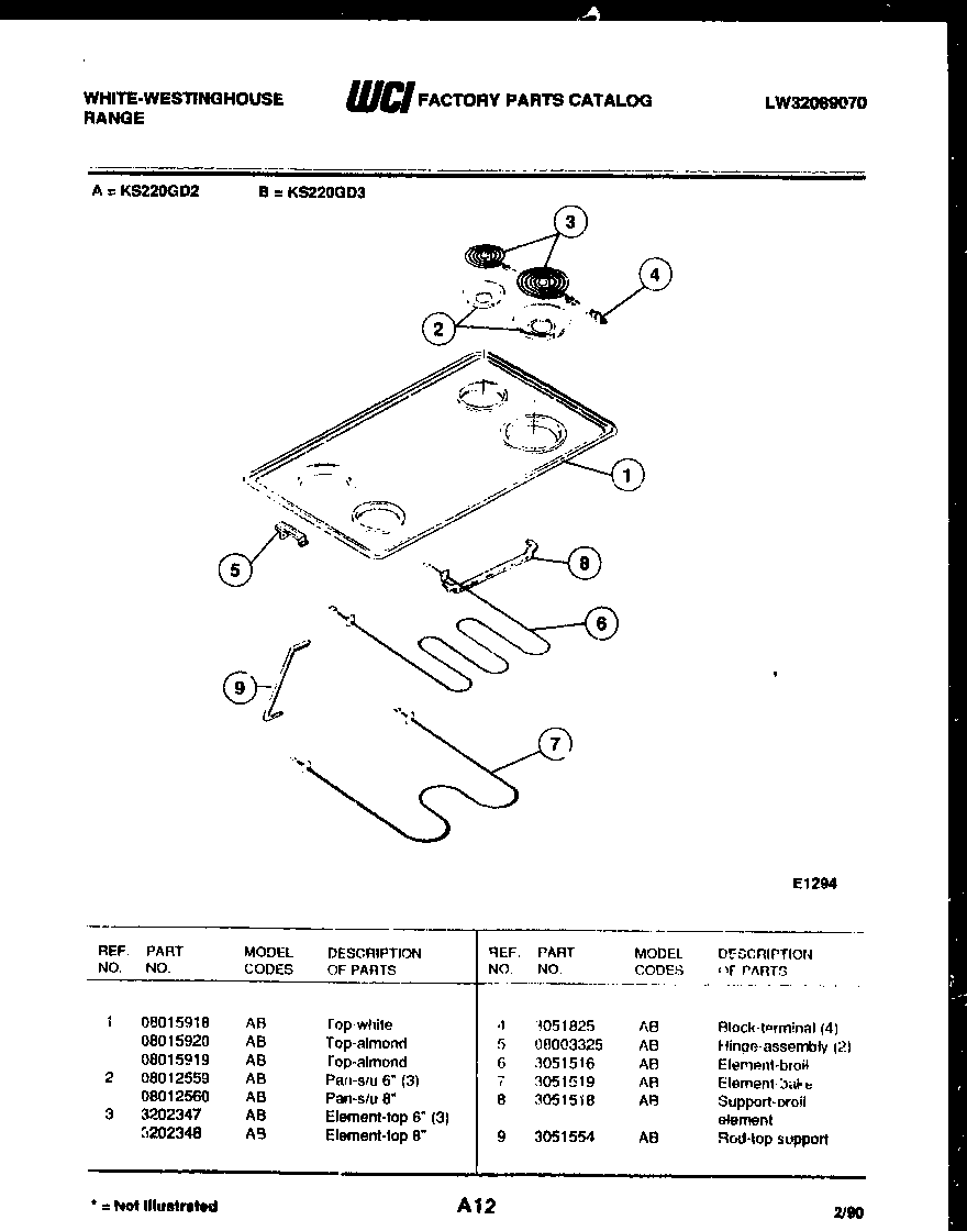 White-Westinghouse KS220GDD3 cooktop and broiler parts diagram