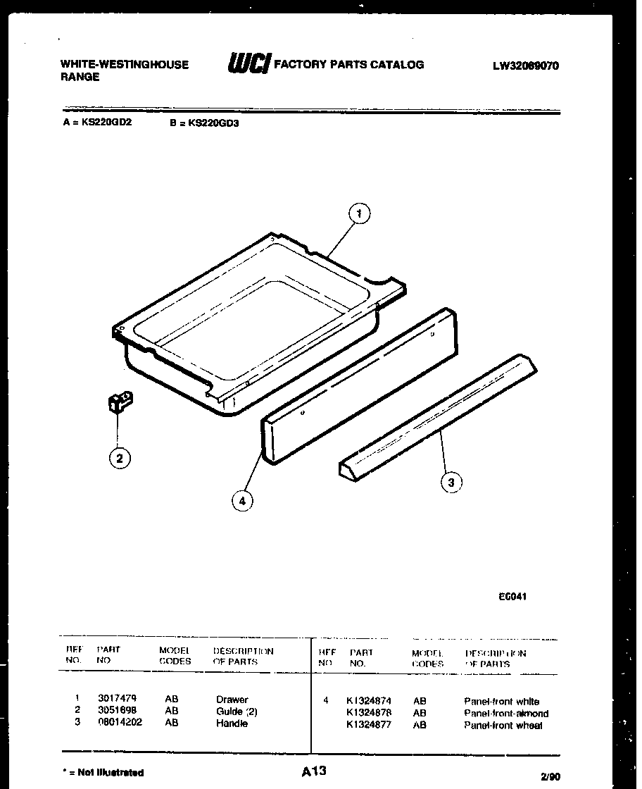 White-Westinghouse KS220GDD3 drawer parts diagram
