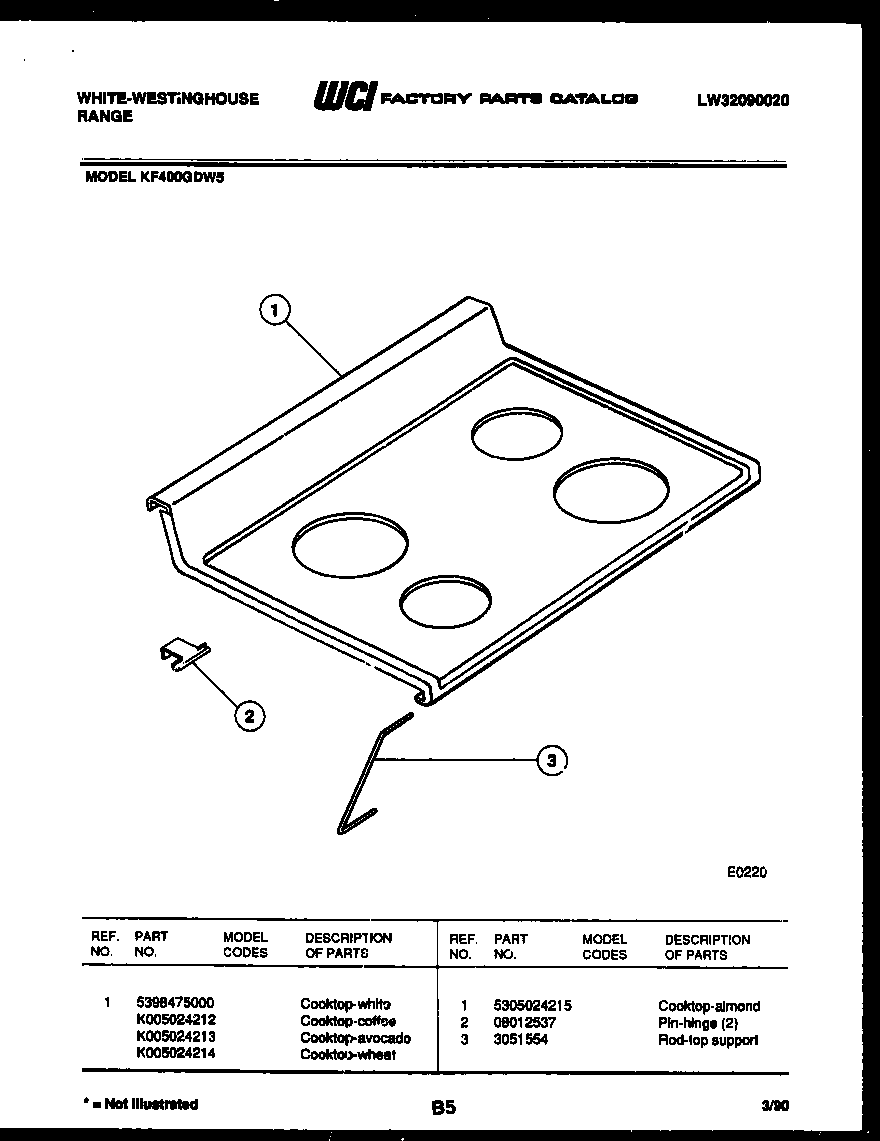 White-Westinghouse KF400GDH5 cooktop parts diagram