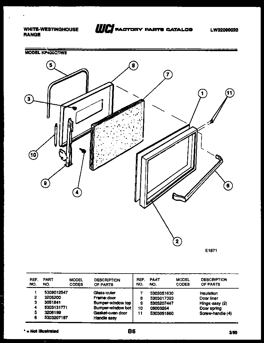White-Westinghouse KF400GDH5 door parts diagram