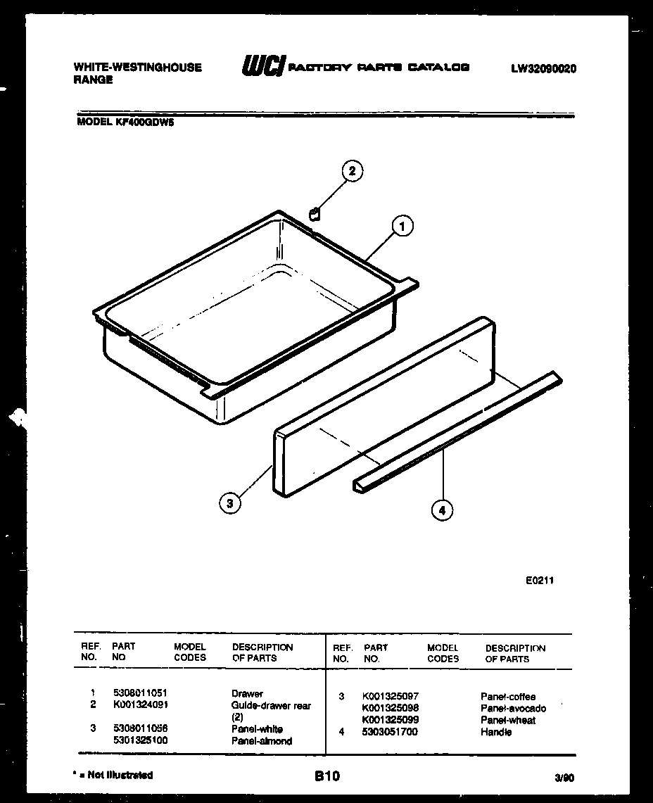 White-Westinghouse KF400GDH5 drawer parts diagram