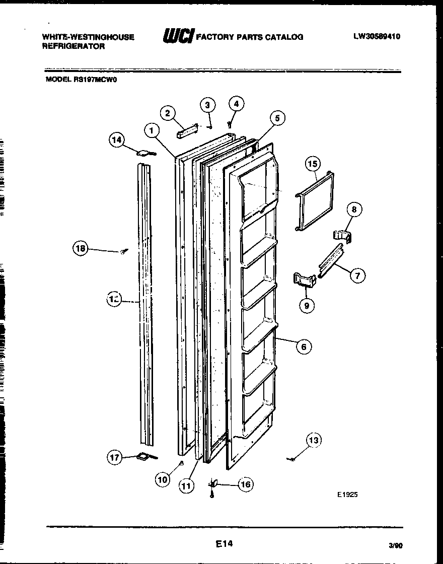 White-Westinghouse RS197MCH0 freezer door parts diagram