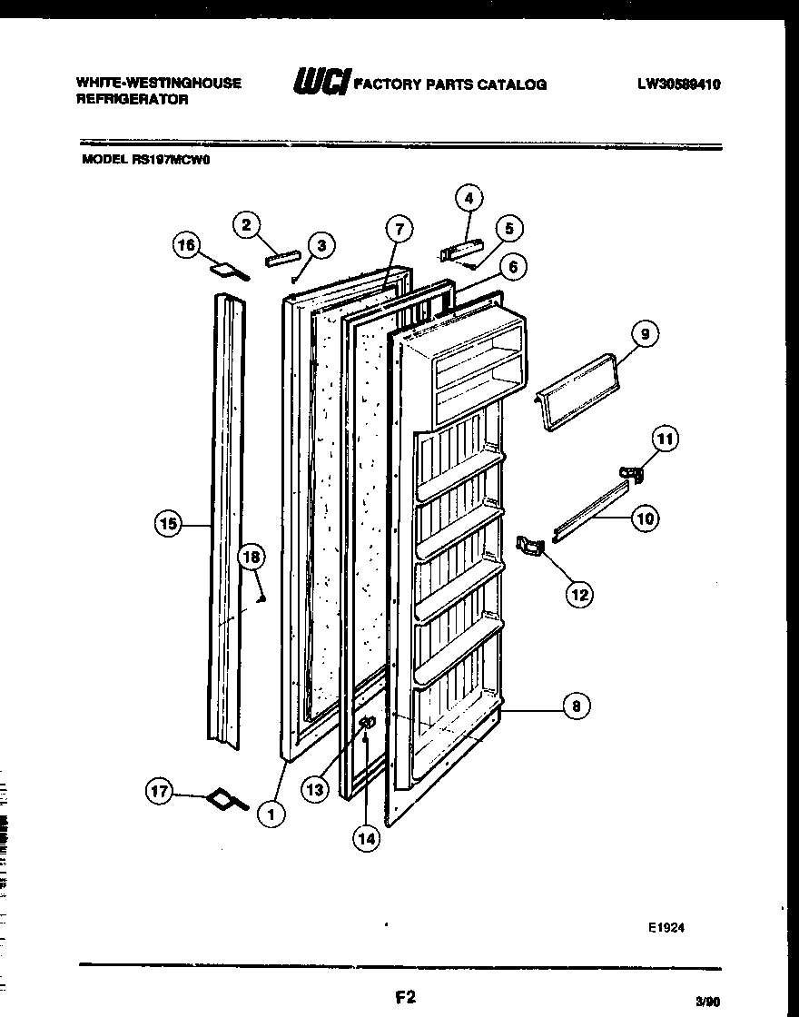White-Westinghouse RS197MCH0 refrigerator door parts diagram