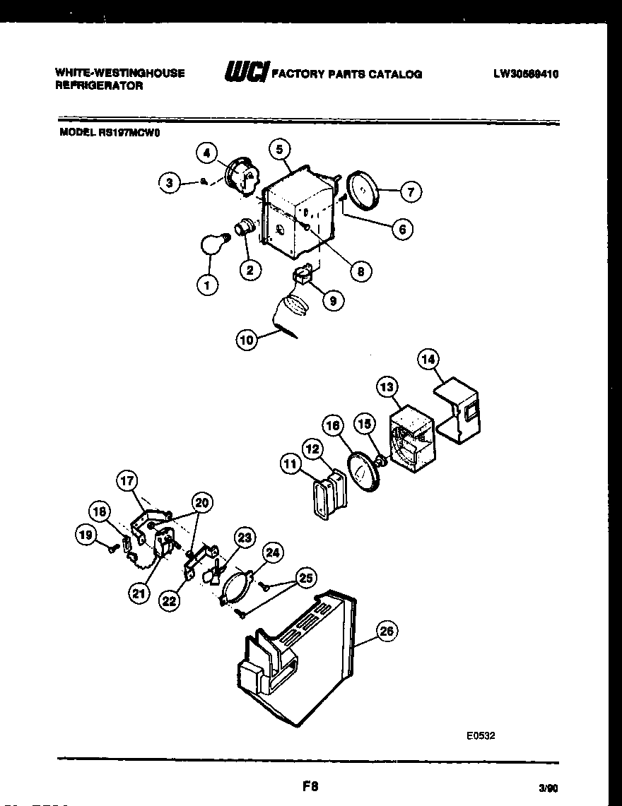 White-Westinghouse RS197MCH0 refrigerator control assembly, damper control assembly and f diagram