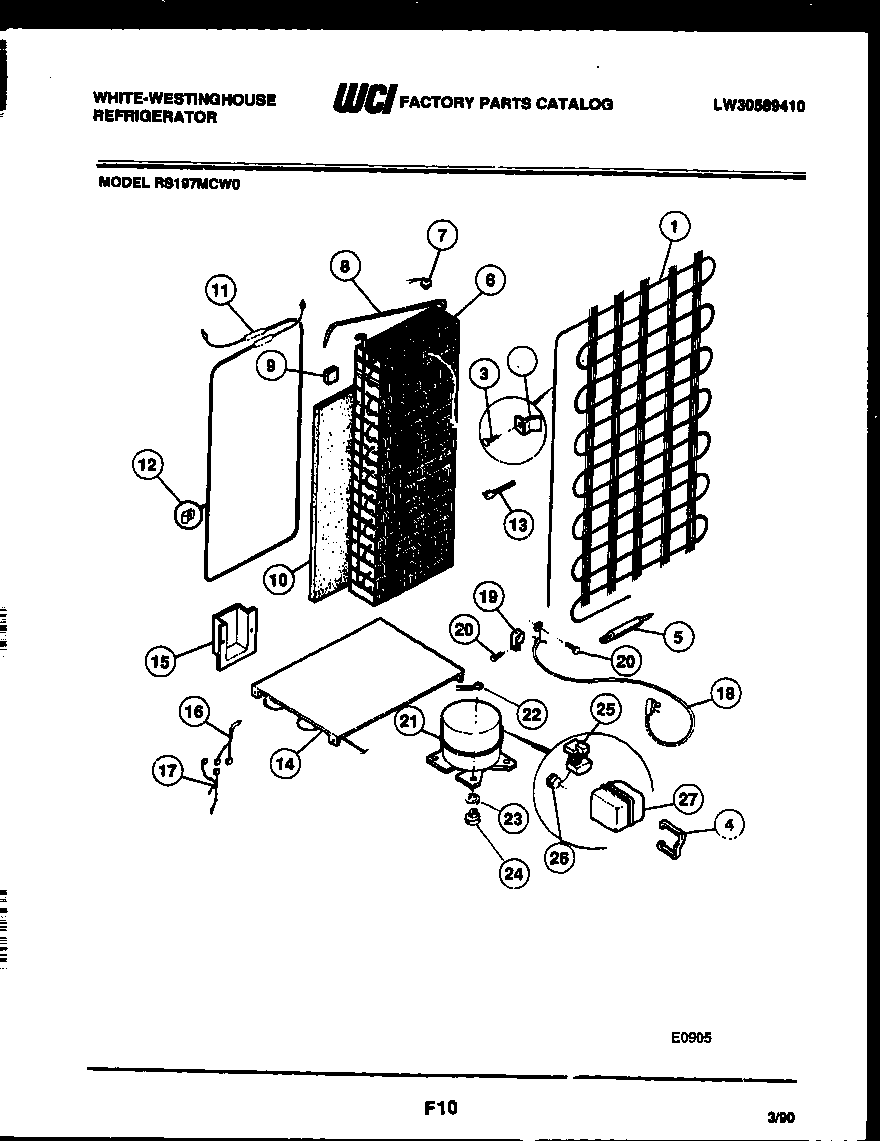 White-Westinghouse RS197MCH0 system and automatic defrost parts diagram