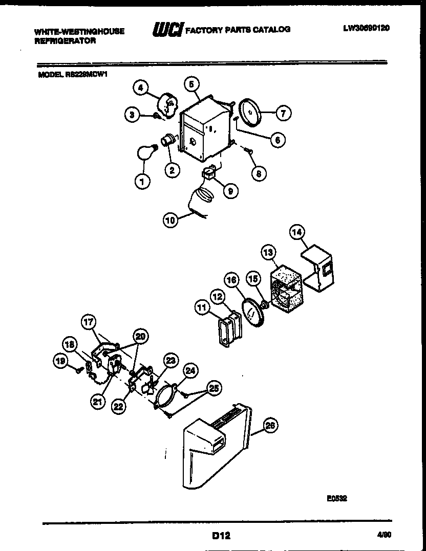 White-Westinghouse RS229MCV1 refrigerator control assembly, damper control assembly and f diagram