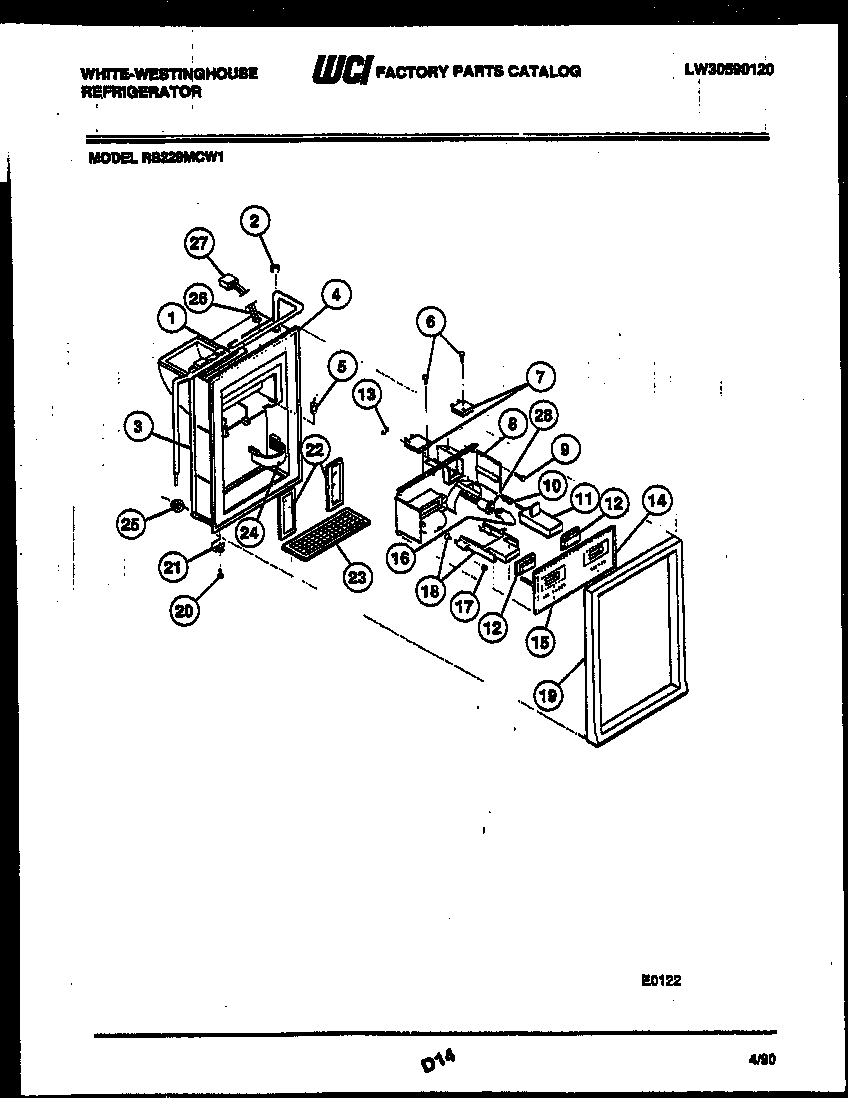 White-Westinghouse RS229MCV1 ice door, dispenser and water tank diagram