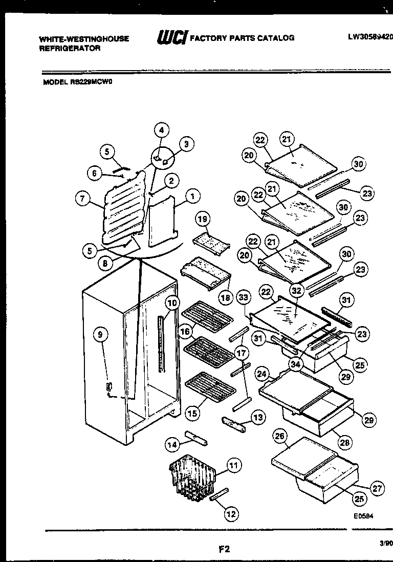 White-Westinghouse RS229MCH0 shelves and supports diagram