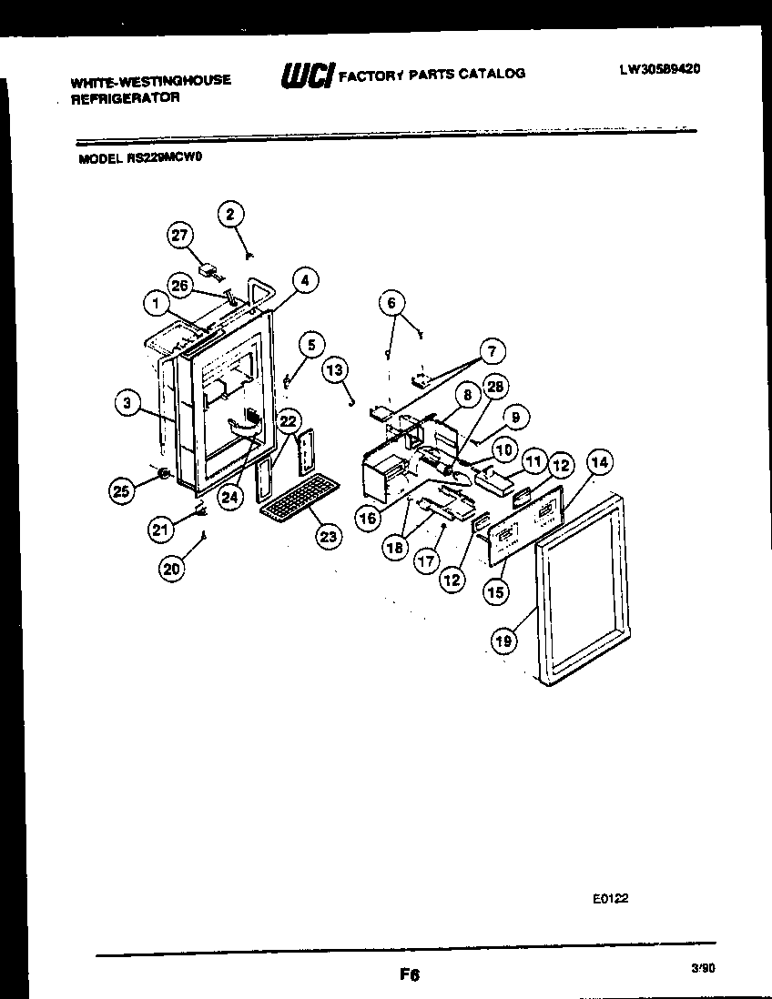 White-Westinghouse RS229MCH0 ice door, dispenser and water tank diagram
