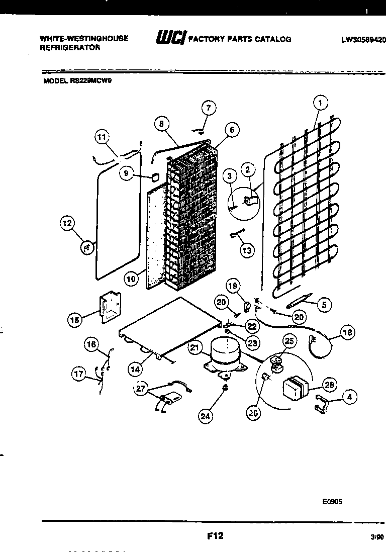 White-Westinghouse RS229MCH0 system and automatic defrost parts diagram
