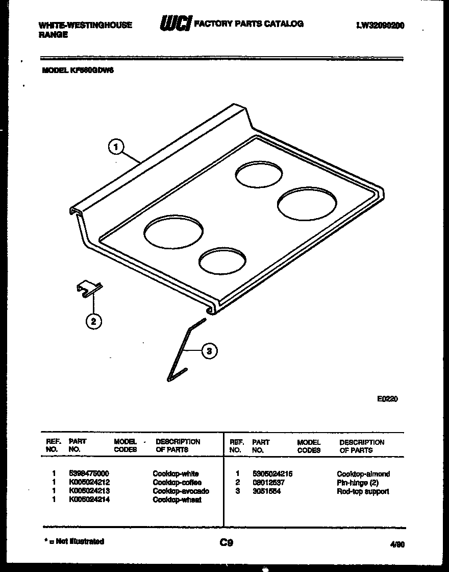White-Westinghouse KF560GDW6 cooktop parts diagram