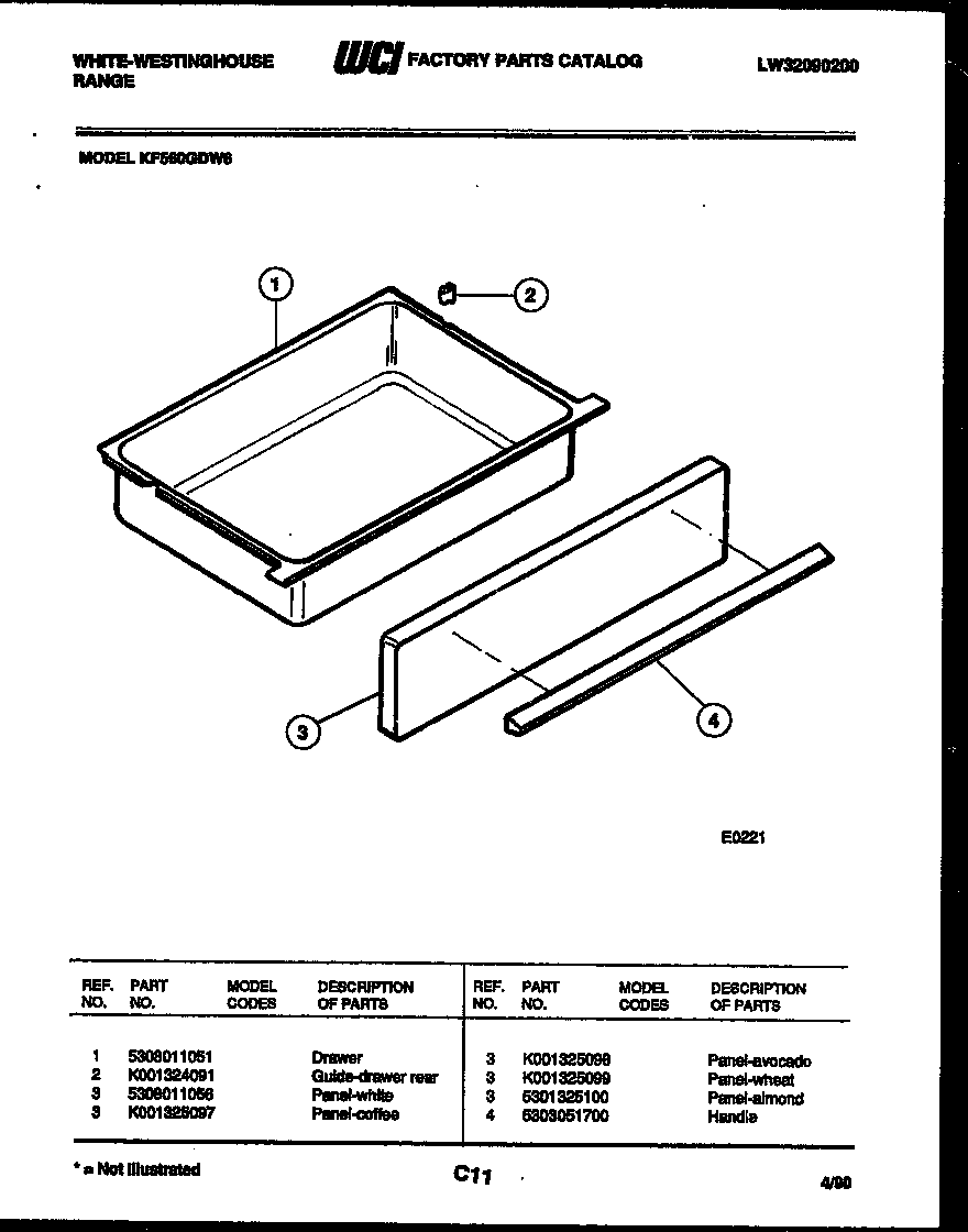 White-Westinghouse KF560GDW6 drawer parts diagram