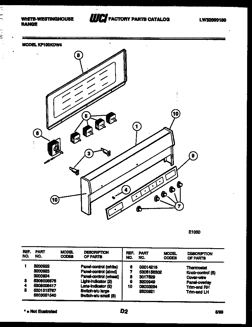 White-Westinghouse KF100KDD4 control panel diagram
