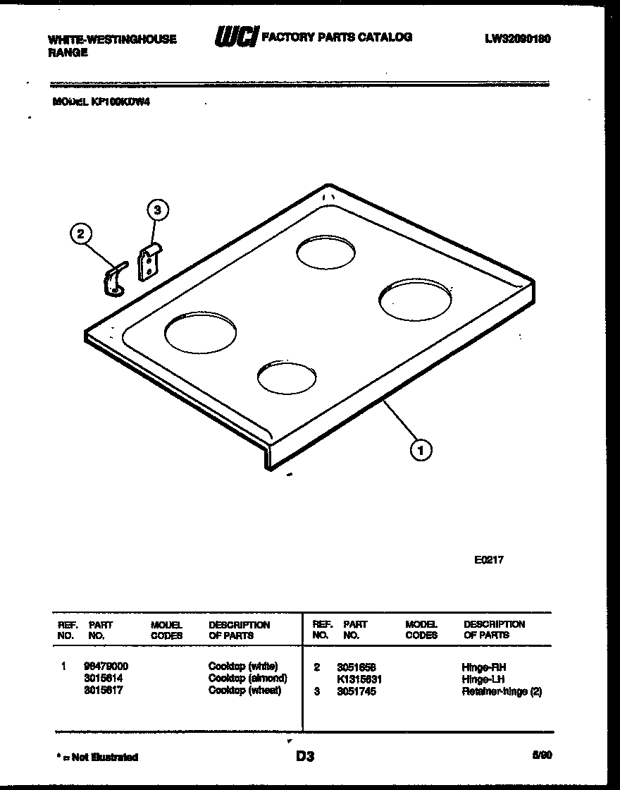 White-Westinghouse KF100KDD4 cooktop parts diagram