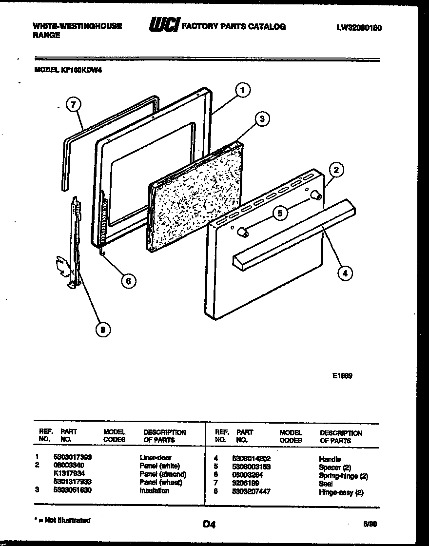 White-Westinghouse KF100KDD4 door parts diagram