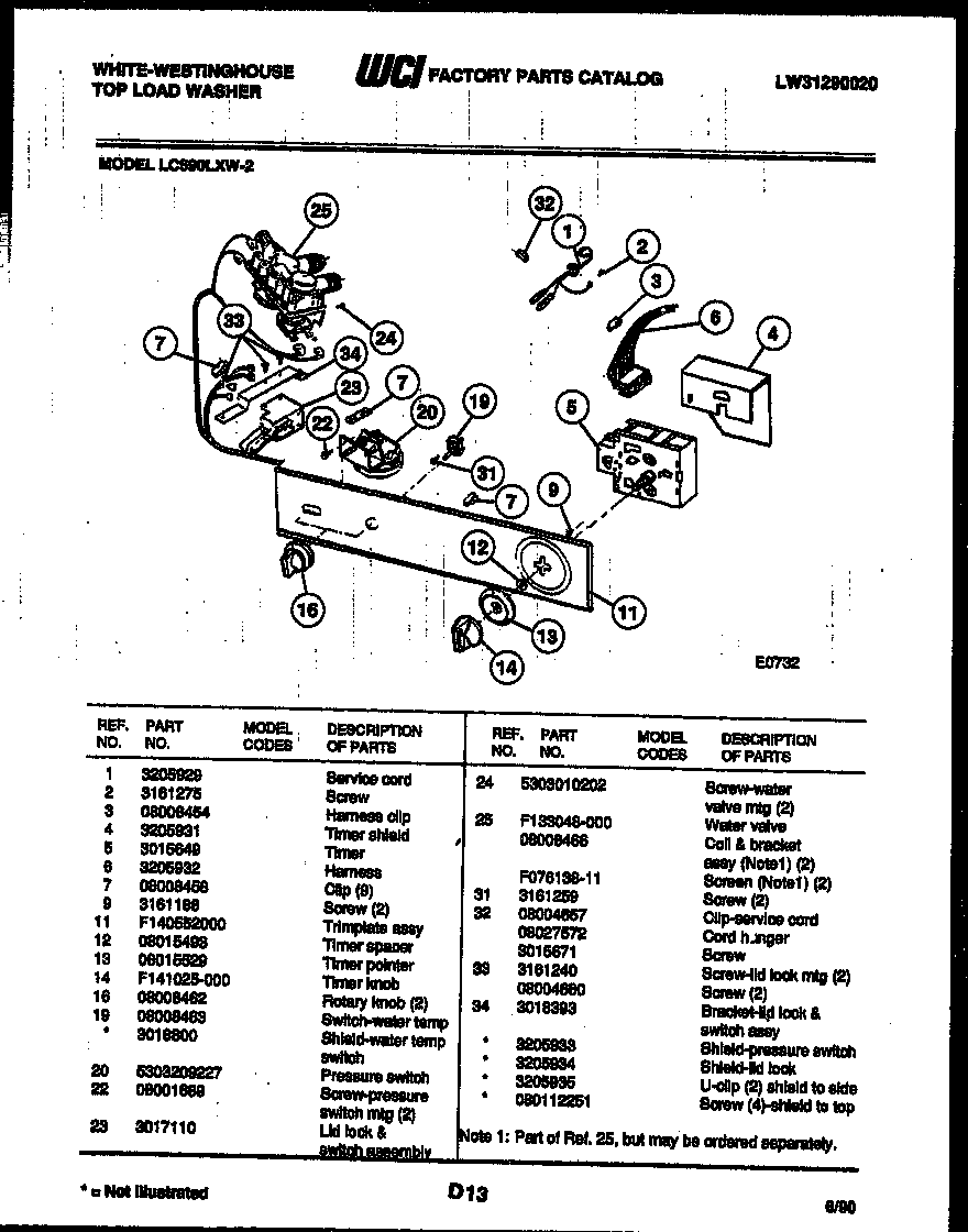White-Westinghouse LC590LXW2 console and control parts diagram