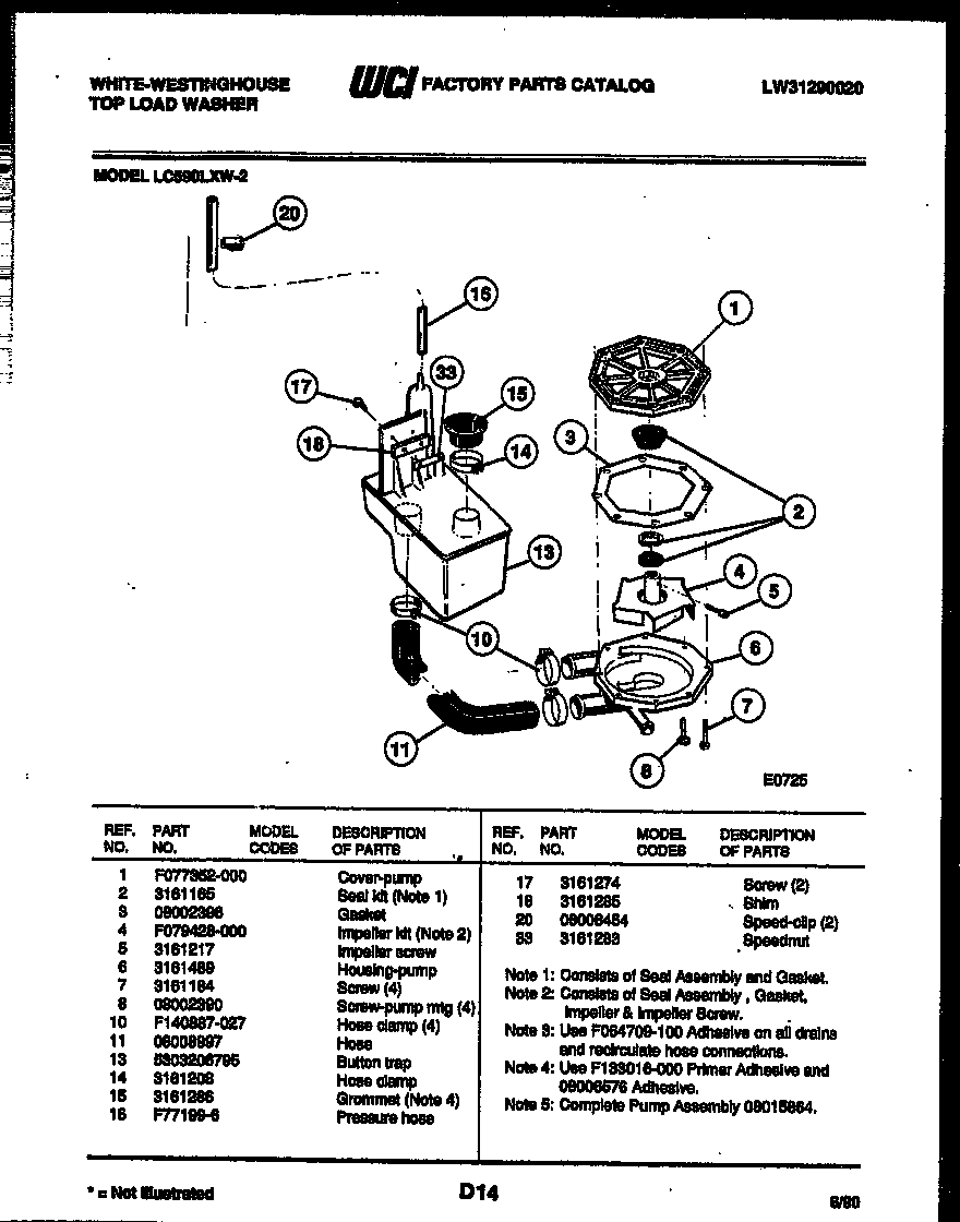 White-Westinghouse LC590LXW2 drain recirculate parts diagram