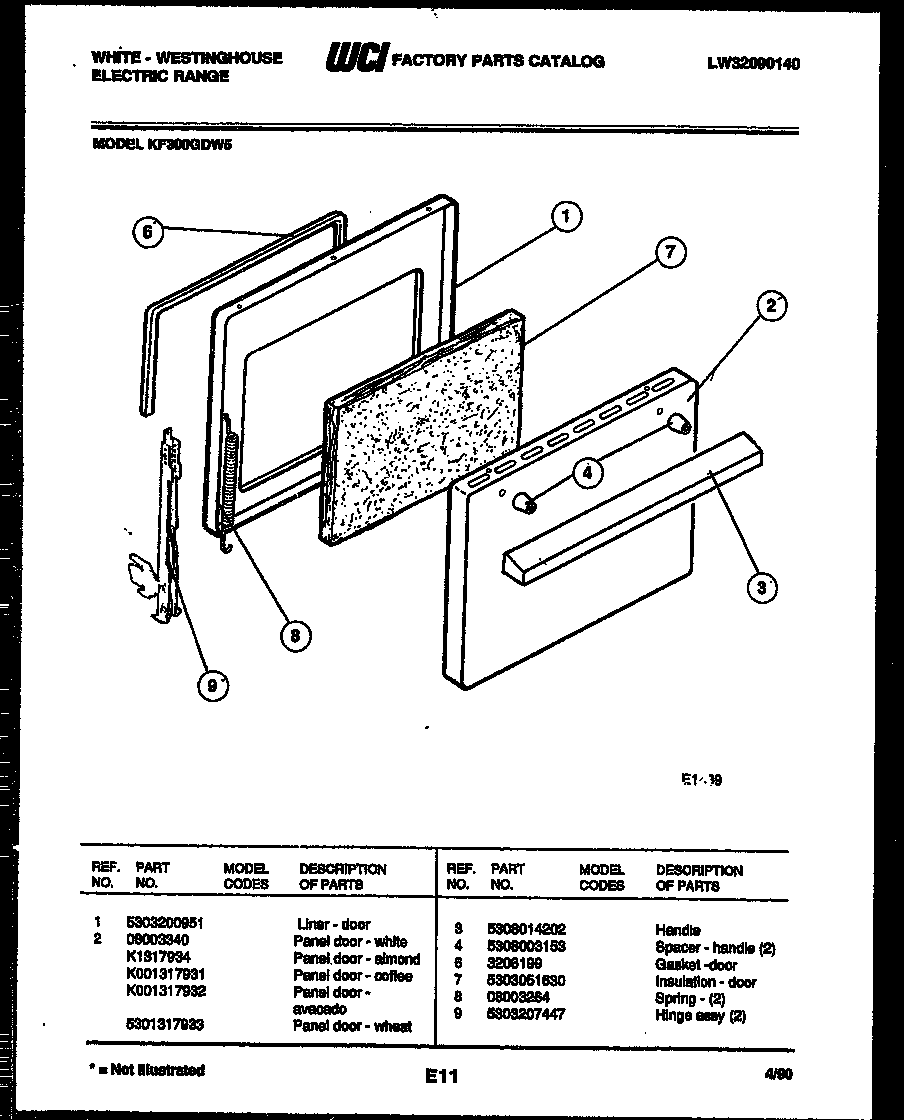 White-Westinghouse KF300GDV5 door parts diagram